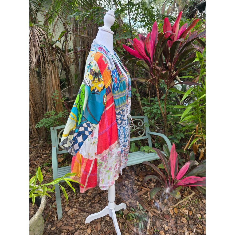 Johnny Was Multicolor Patchwork Open Front Kimono… - image 2